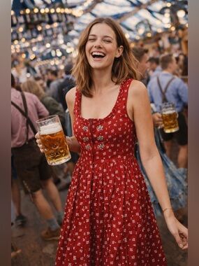 Original Steindl Oktoberfest Dirndl Red Floral German Dress Sz 38 US 6/8